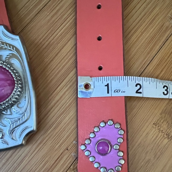 Retro Jeri Hart Design Pink Orange Leather Studded Jeweled Heart Western Belt - Picture 15 of 15